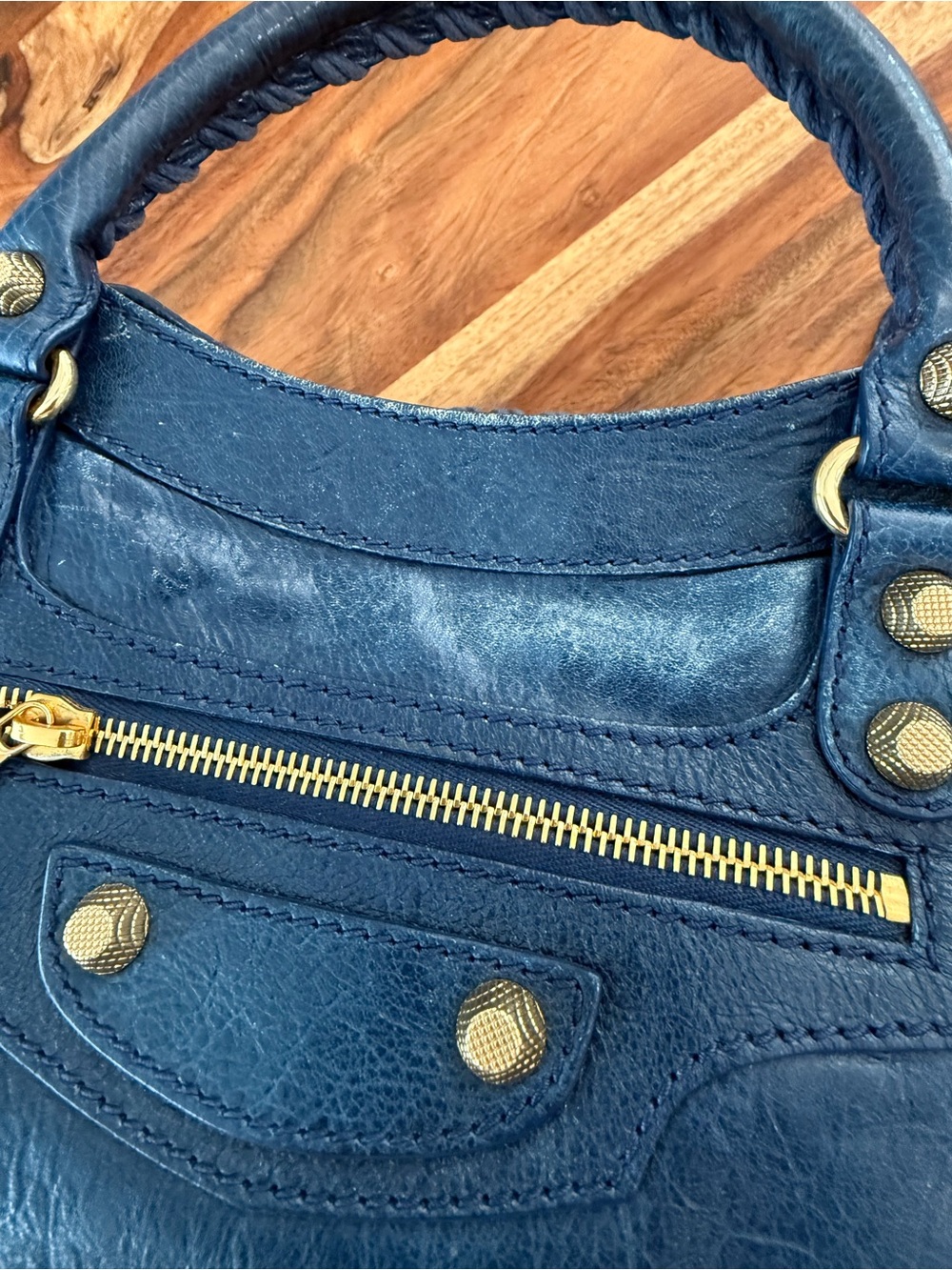 Balenciaga Navy Leather Tote Bag with Gold Hardware - Picture 13 of 16